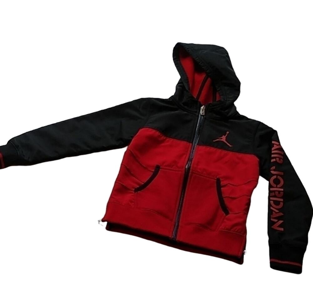 Nike Air Jordan Size Small 4-5 YRS Black Red Hooded Full Zip Spring Fall Jacket